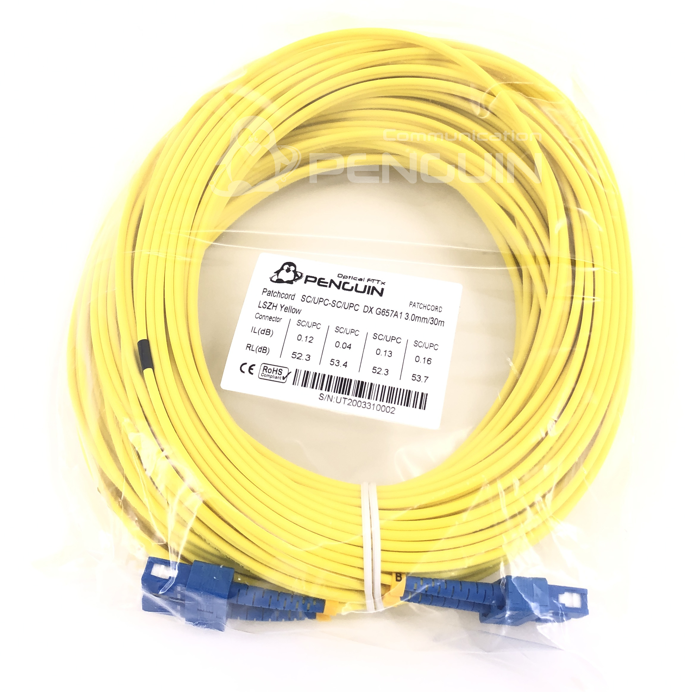 สายไฟเบอร์ sc/upc duplex 30 เมตร สายไฟเบอร์ Patch Cord SC/UPC - SC/UPC Duplex ยาว 30 เมตร ยี่ห้อ PENGUIN